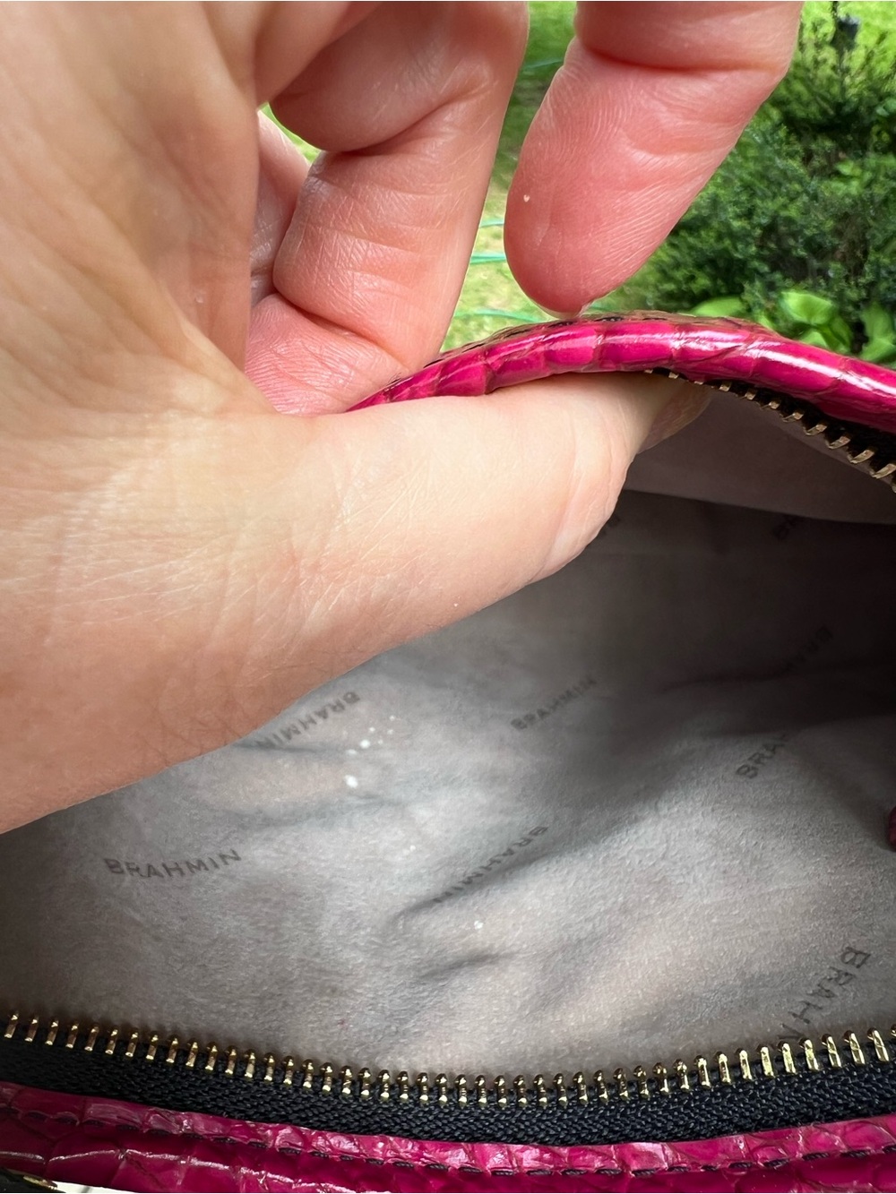 Brahmin Croc-Embossed Shoulder Bag in Fuchsia - Picture 9 of 9